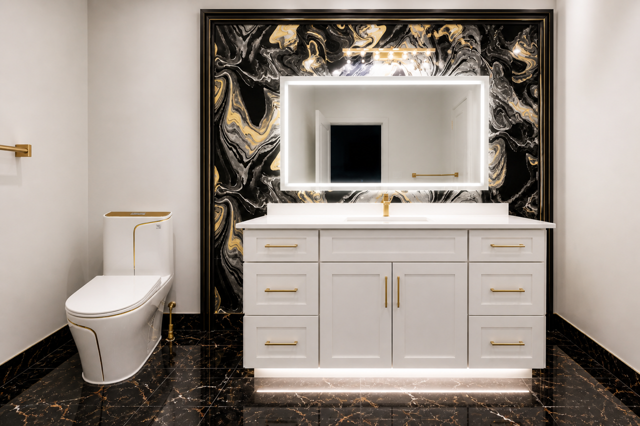 Luxury Bathroom Remodel with Black Marble