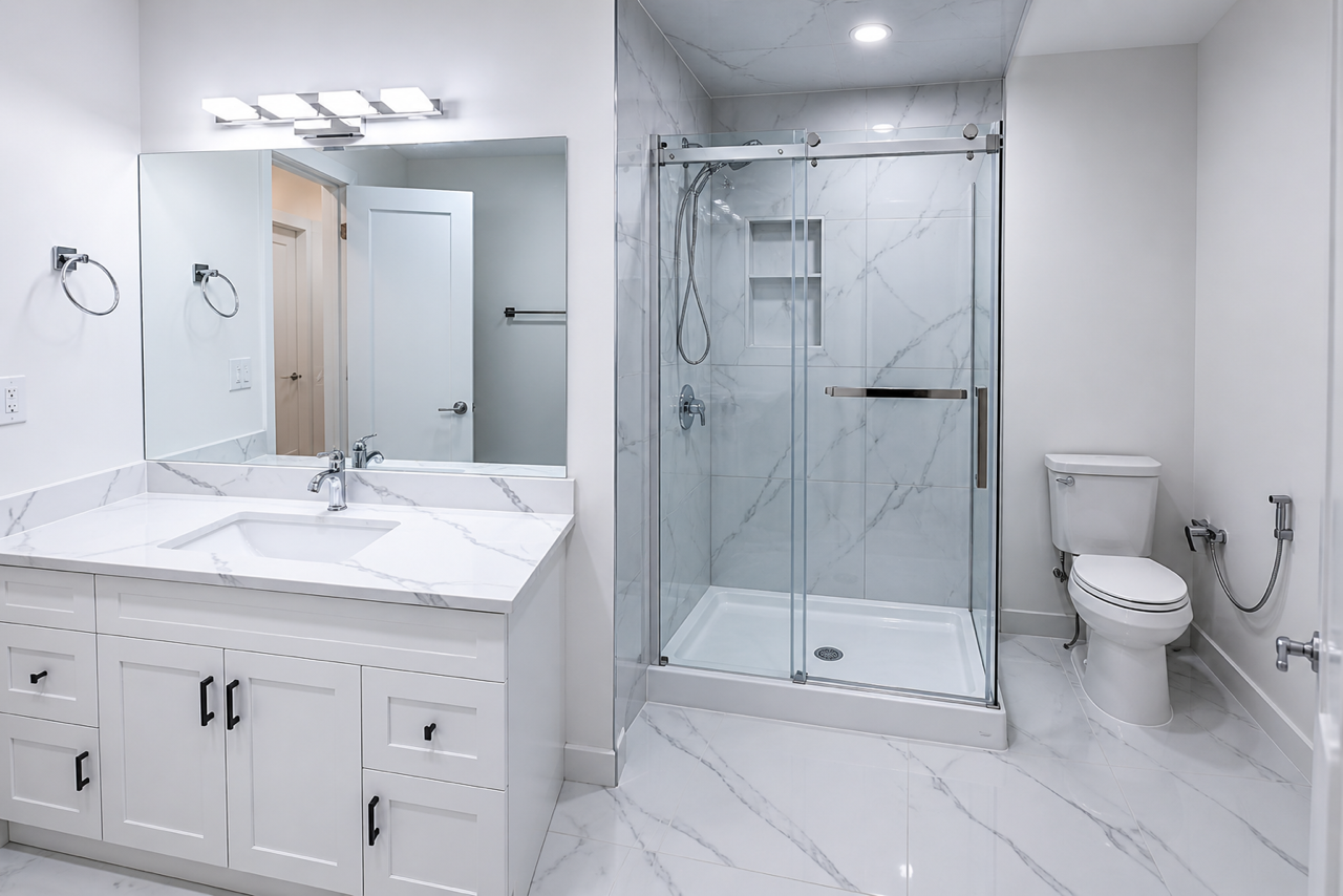 White Marble Walk-In Shower